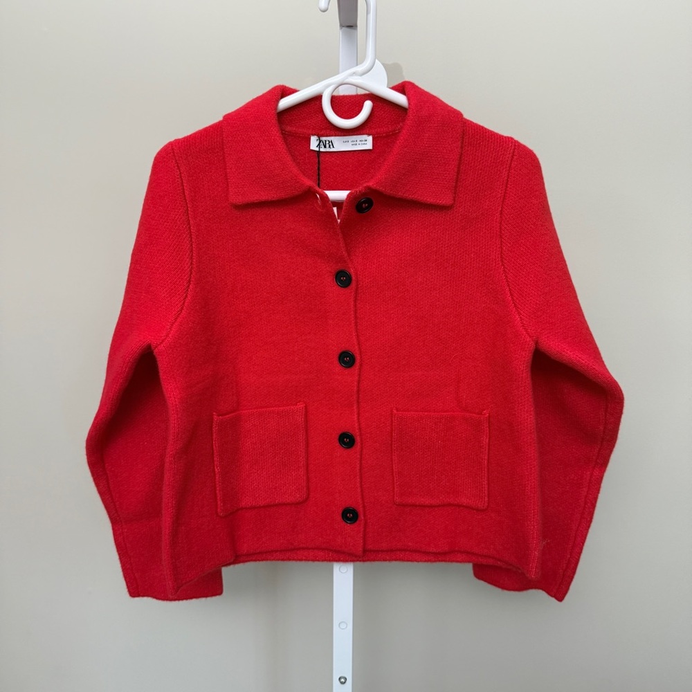 Zara women’s Red Button-Up Jacket size S new with tags - Picture 2 of 5